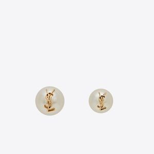 YSL ASSYMETRICAL PEARL EARRINGS IN METAL